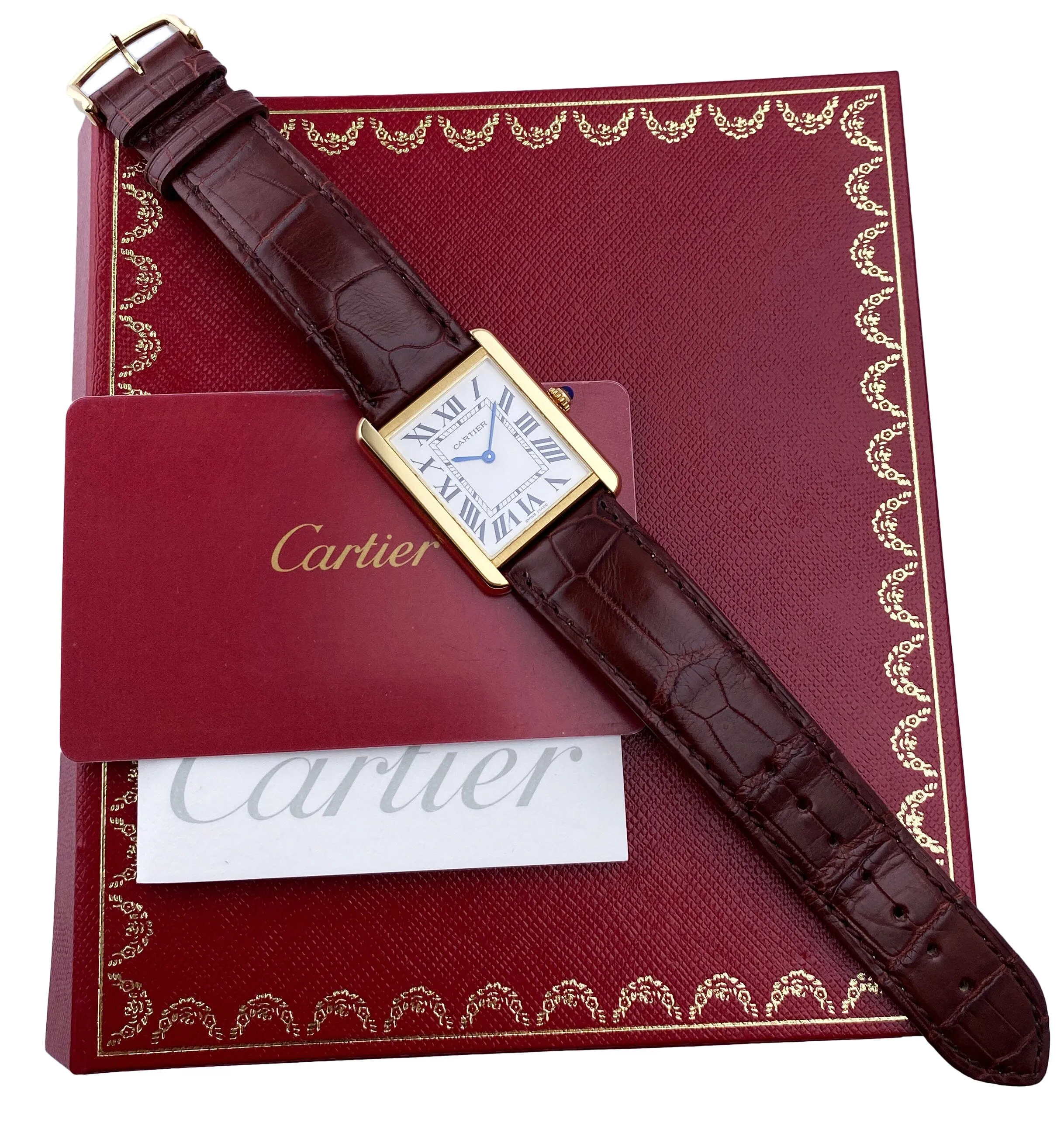 Cartier Tank Solo W5200004 Large Size 18K Yellow Gold Mens Watch Box Papers
