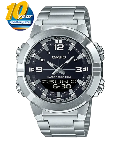 Casio Analog-Digital Men's Watch AMW-870D-1A Stainless Steel Band Mineral Glass Battery Life 10-Years