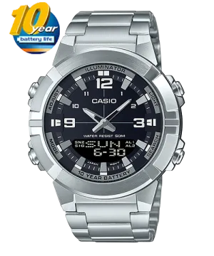 Casio Analog-Digital Men's Watch AMW-870D-1A Stainless Steel Band Mineral Glass Battery Life 10-Years