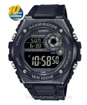 Casio Digital Men's Watch MWD-100HB-1B 10-Year Battery Life Black Resin Strap