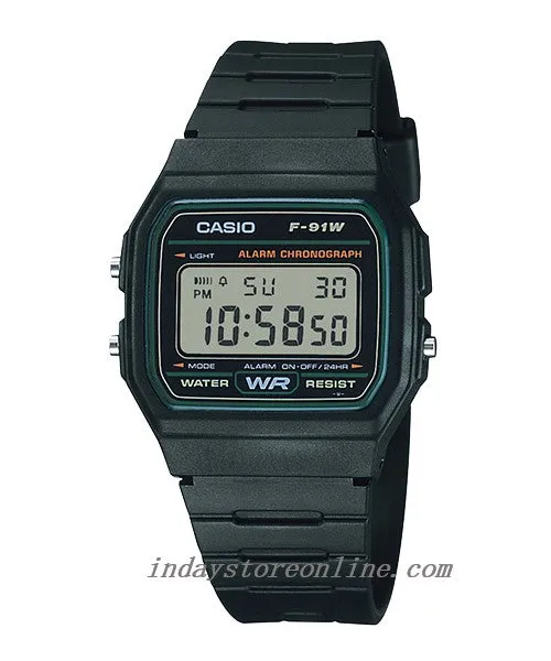 Casio Digital Women's Watch F-91W-3D Digital Resin Band Resin Glass