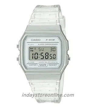 Casio Digital Women's Watch F-91WS-7 Digital Resin Transparent Band Resin Glass Battery Life: 7 Years