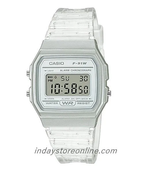 Casio Digital Women's Watch F-91WS-7 Digital Resin Transparent Band Resin Glass Battery Life: 7 Years