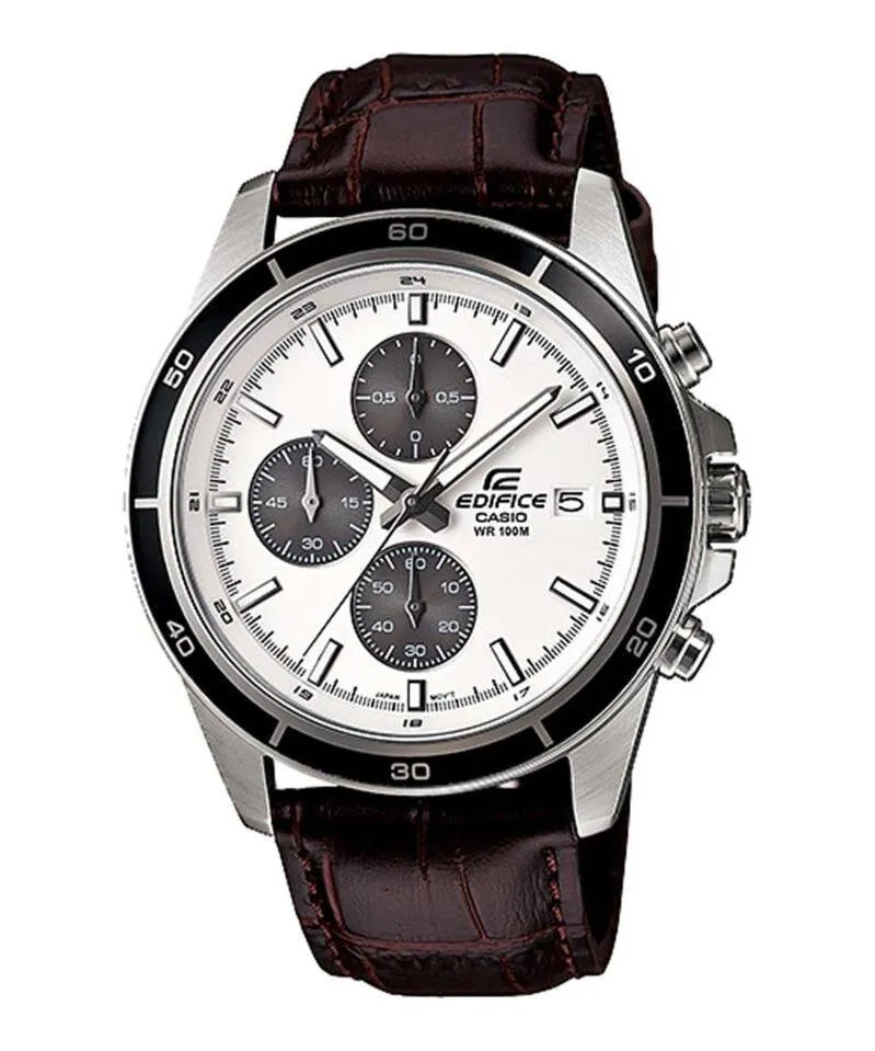 Casio Edifice EFR-526L-7A Men Chronograph Watch Brown Genuine Leather Strap