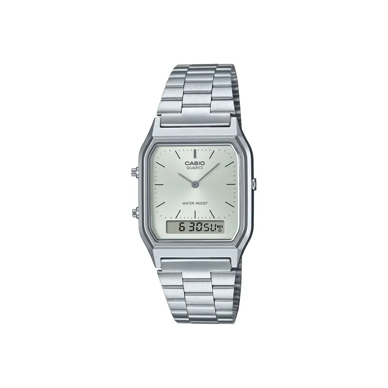 Casio Vintage Women's Analog-Digital Watch AQ-230A-7AMQYDF Silver Stainless Steel Strap