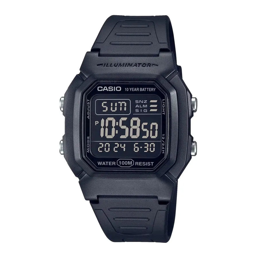 Casio W800H-1BV Classic Digital Watch with Blackout Dial, Dual Time and 5 Alarms