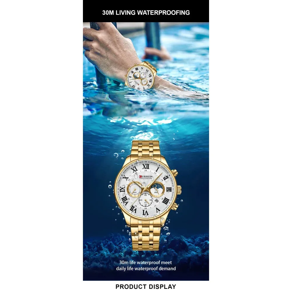 Casual Men's Watches with Date Classic Chronograph Stainless Steel Wristwatches with Luminous Hands Male Clock