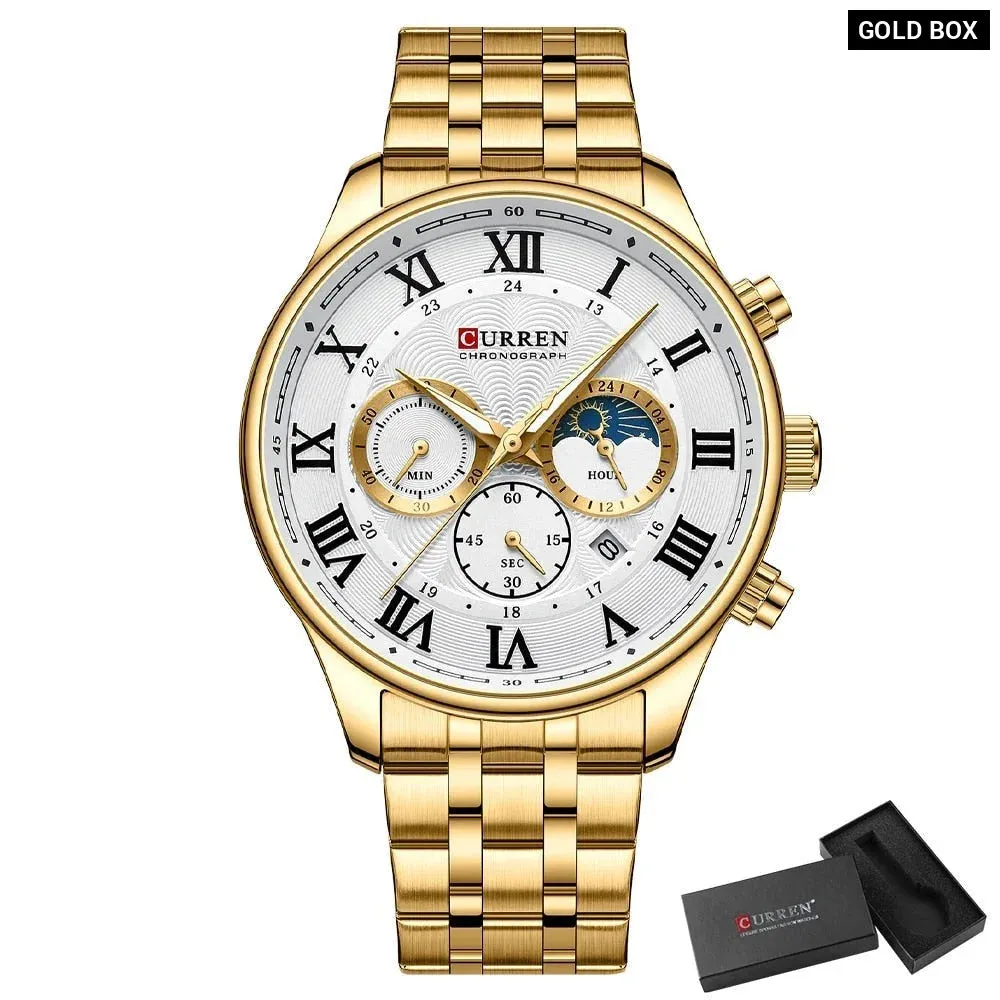 Casual Men's Watches with Date Classic Chronograph Stainless Steel Wristwatches with Luminous Hands Male Clock