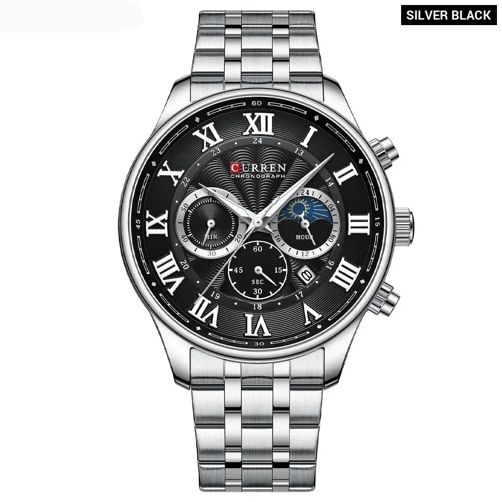 Casual Men's Watches with Date Classic Chronograph Stainless Steel Wristwatches with Luminous Hands Male Clock