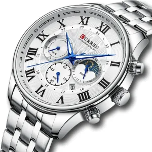 Casual Men's Watches with Date Classic Chronograph Stainless Steel Wristwatches with Luminous Hands Male Clock