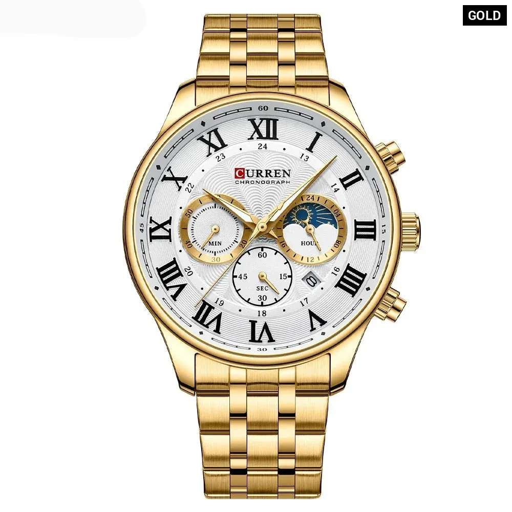 Casual Men's Watches with Date Classic Chronograph Stainless Steel Wristwatches with Luminous Hands Male Clock