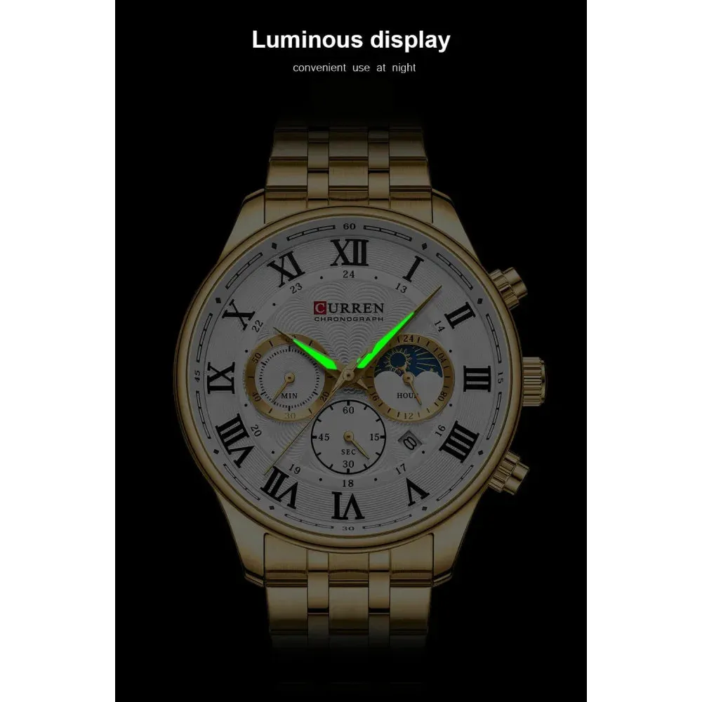 Casual Men's Watches with Date Classic Chronograph Stainless Steel Wristwatches with Luminous Hands Male Clock