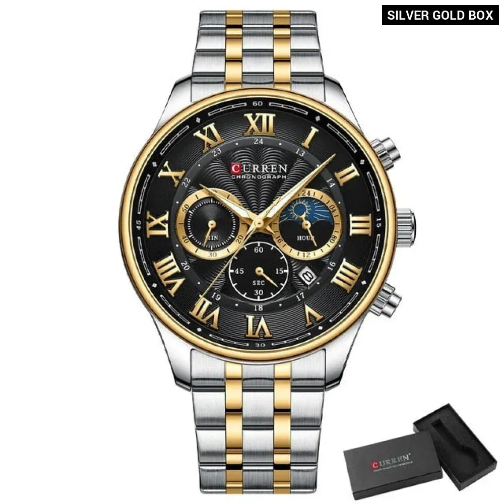 Casual Men's Watches with Date Classic Chronograph Stainless Steel Wristwatches with Luminous Hands Male Clock