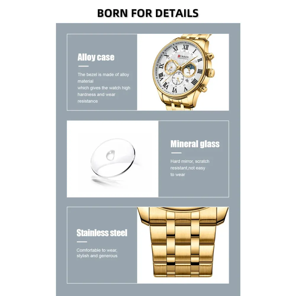 Casual Men's Watches with Date Classic Chronograph Stainless Steel Wristwatches with Luminous Hands Male Clock