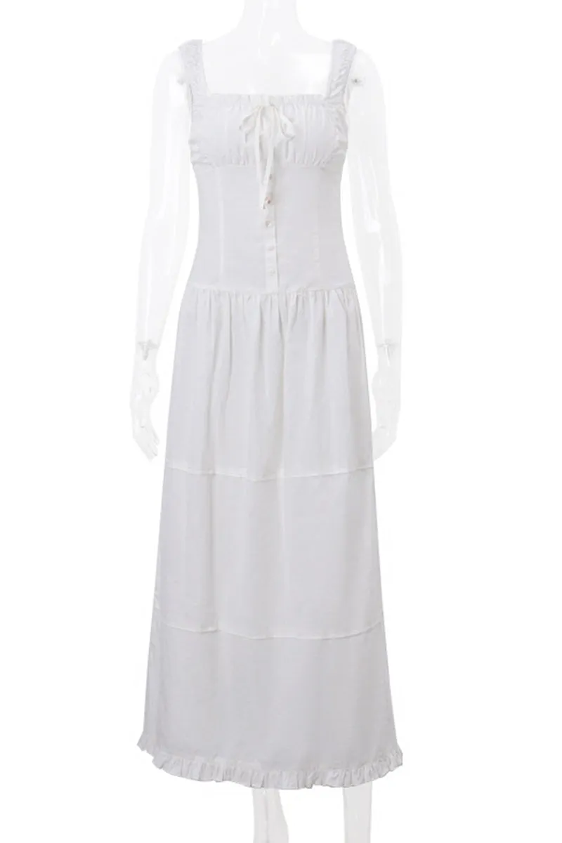 Casual Ruched Square Neck Long Dresses