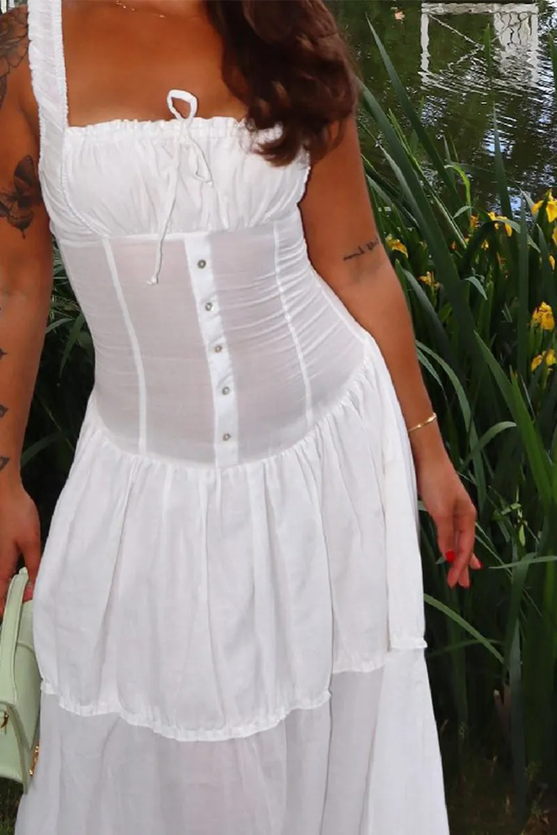 Casual Ruched Square Neck Long Dresses