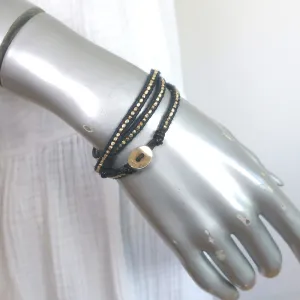 Chan Luu Leather Wrap Bracelet Navy/Gold