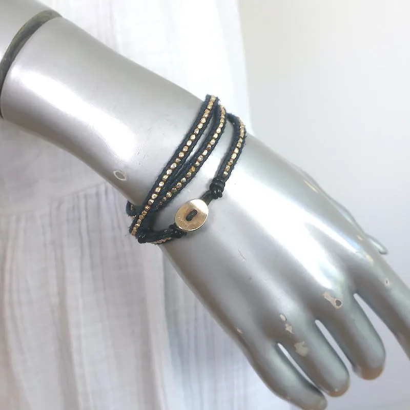Chan Luu Leather Wrap Bracelet Navy/Gold