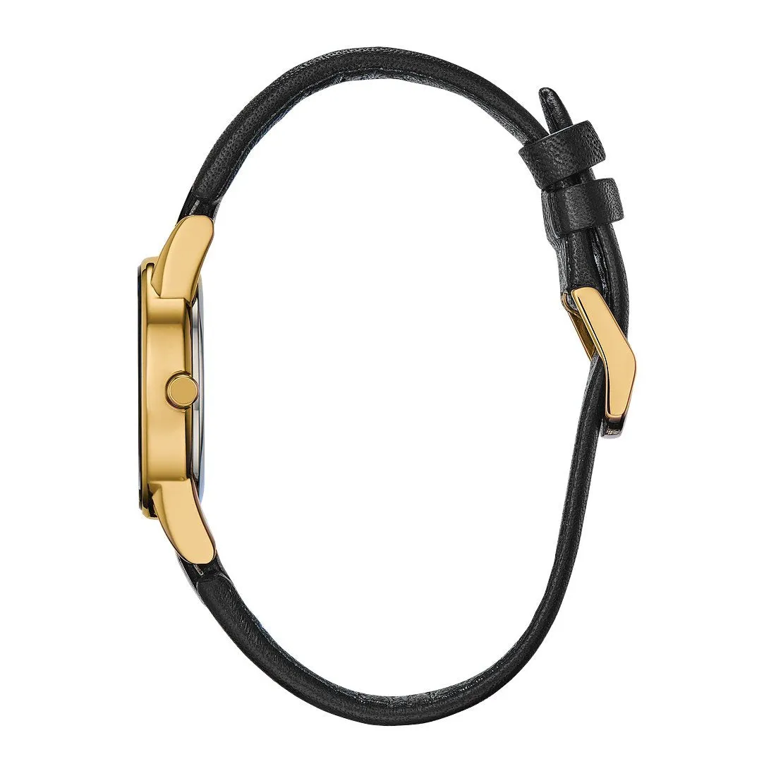 Citizen Axiom Ladies Eco Drive Gold Tone Black Leather Strap Watch
