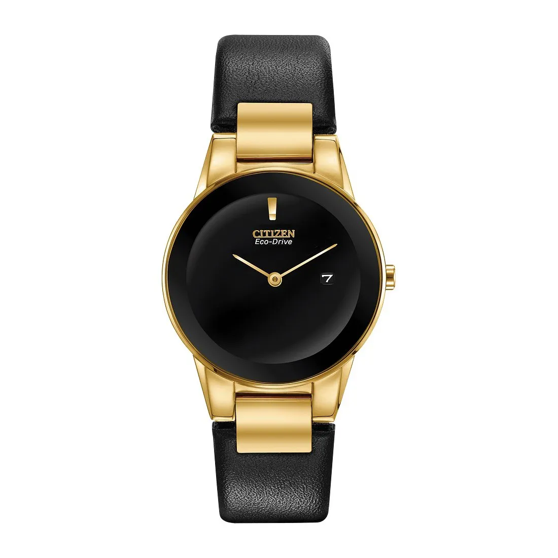 Citizen Axiom Ladies Eco Drive Gold Tone Black Leather Strap Watch