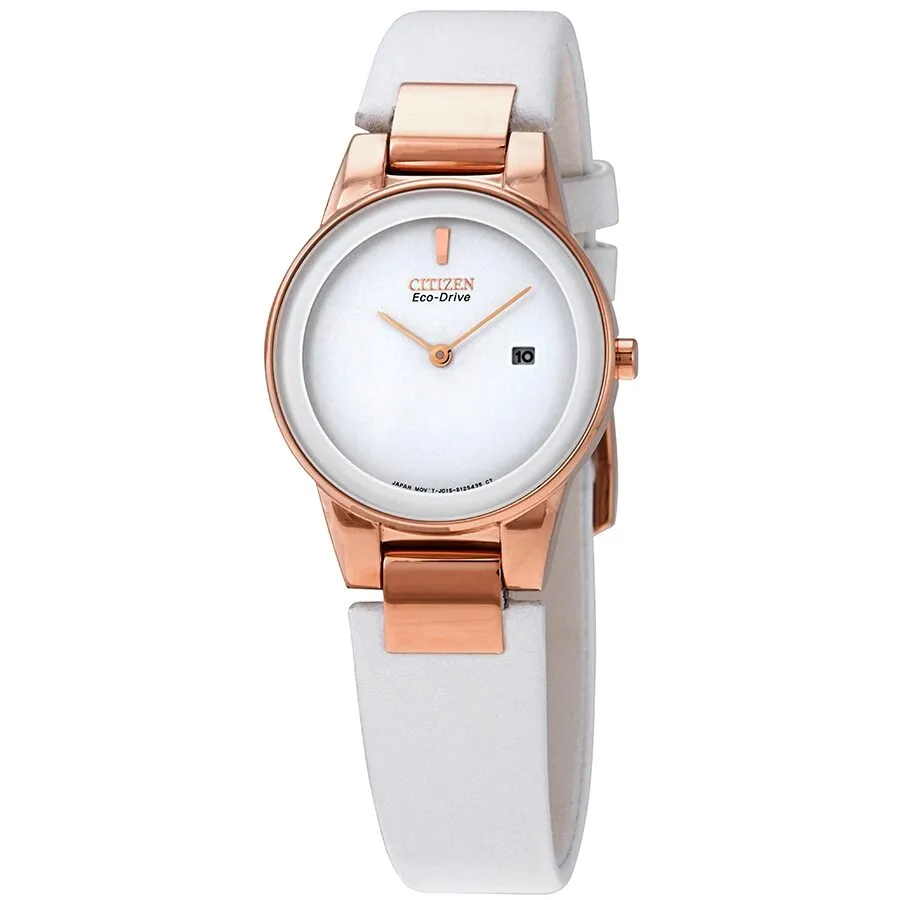 Citizen Axiom White Dial White Leather Ladies Watch GA1053-01A