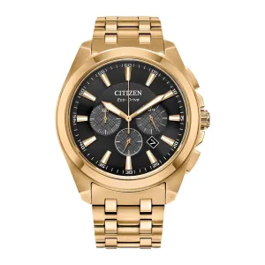 Citizen Peyton Mens Chronograph Gold Tone Black Dial Watch
