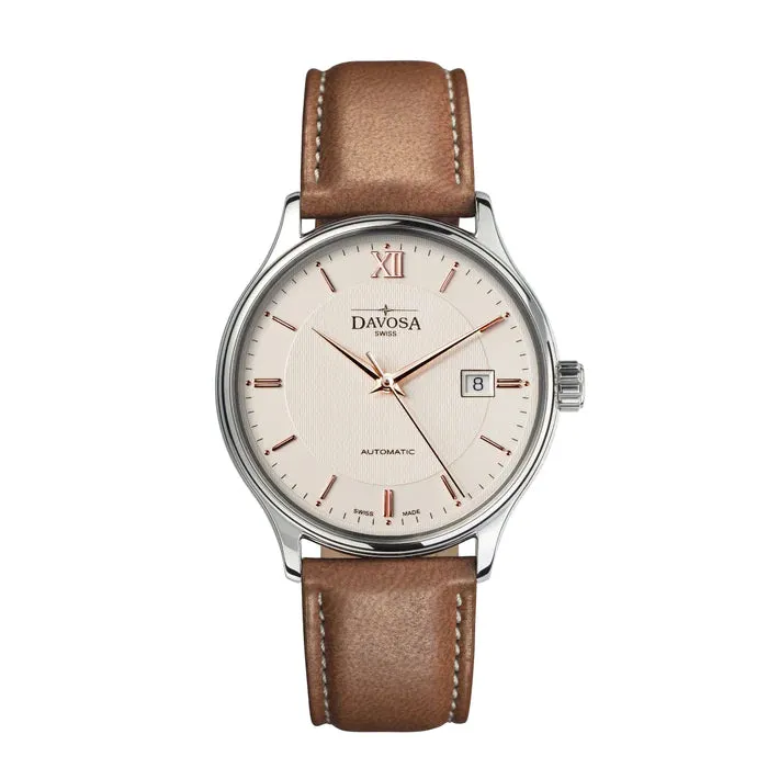 Classic Automatic Swiss-Made White Rose Gold Executive Watch 16145632V with Vegan leather AppleSkin strap