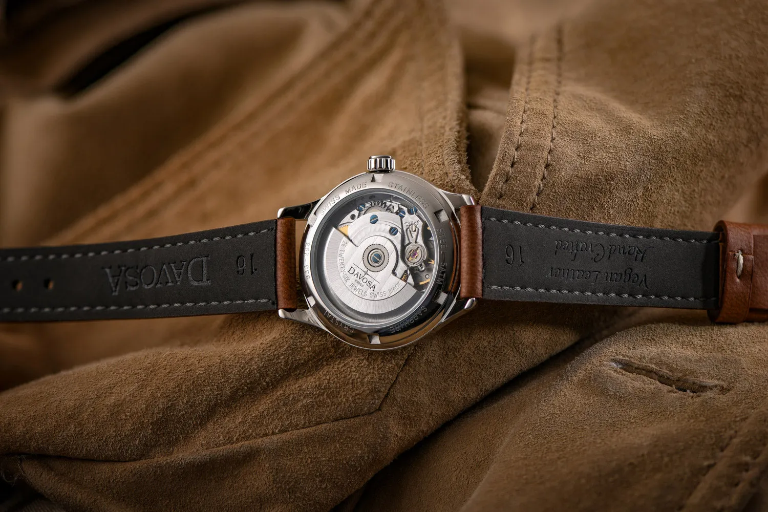 Classic Automatic Swiss-Made White Rose Gold Executive Watch 16145632V with Vegan leather AppleSkin strap