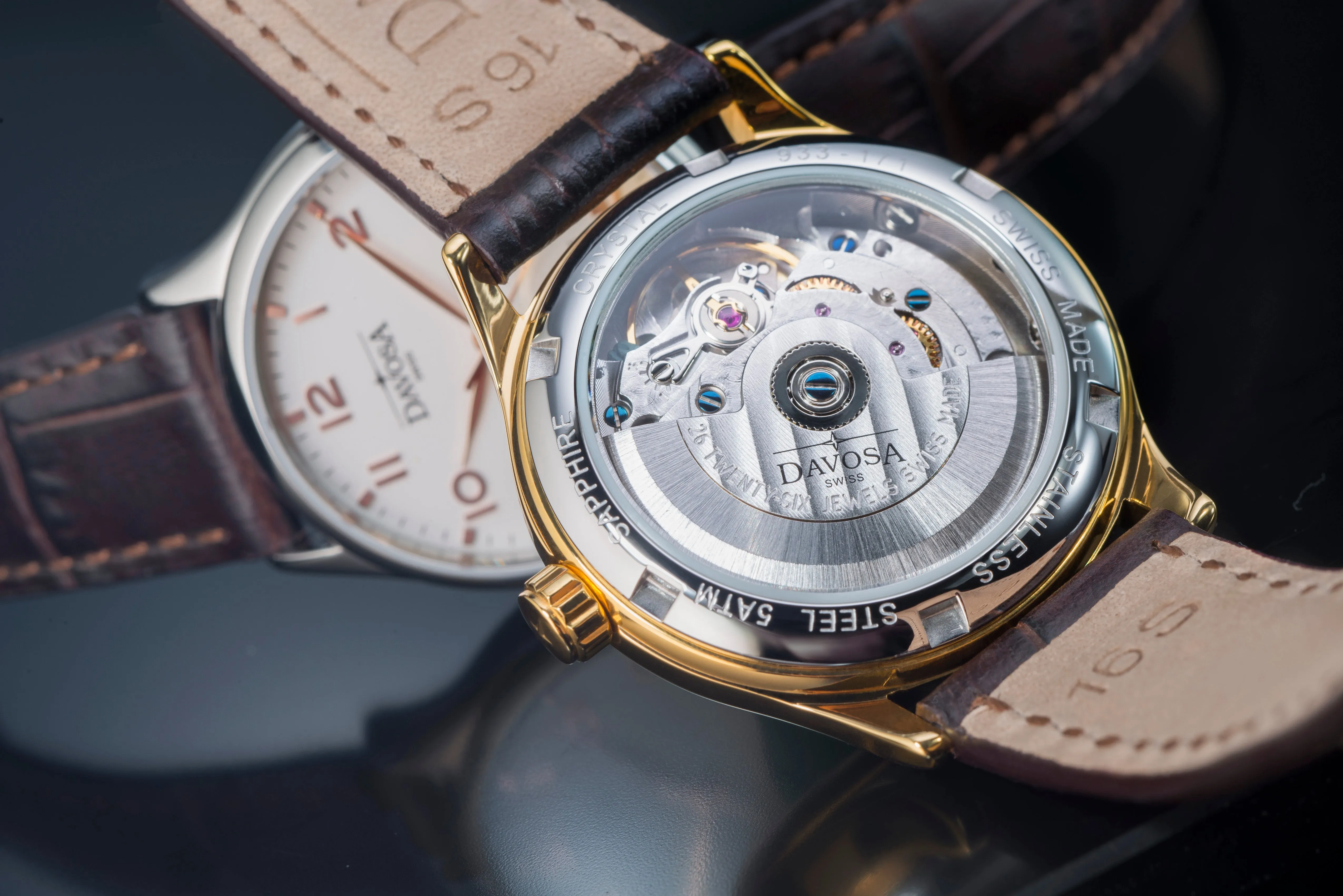 Classic Automatic Swiss-Made White Rose Gold Executive Watch 16145632V with Vegan leather AppleSkin strap