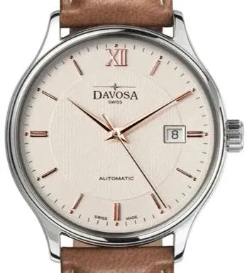 Classic Automatic Swiss-Made White Rose Gold Executive Watch 16145632V with Vegan leather AppleSkin strap