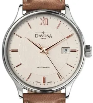 Classic Automatic Swiss-Made White Rose Gold Executive Watch 16145632V with Vegan leather AppleSkin strap