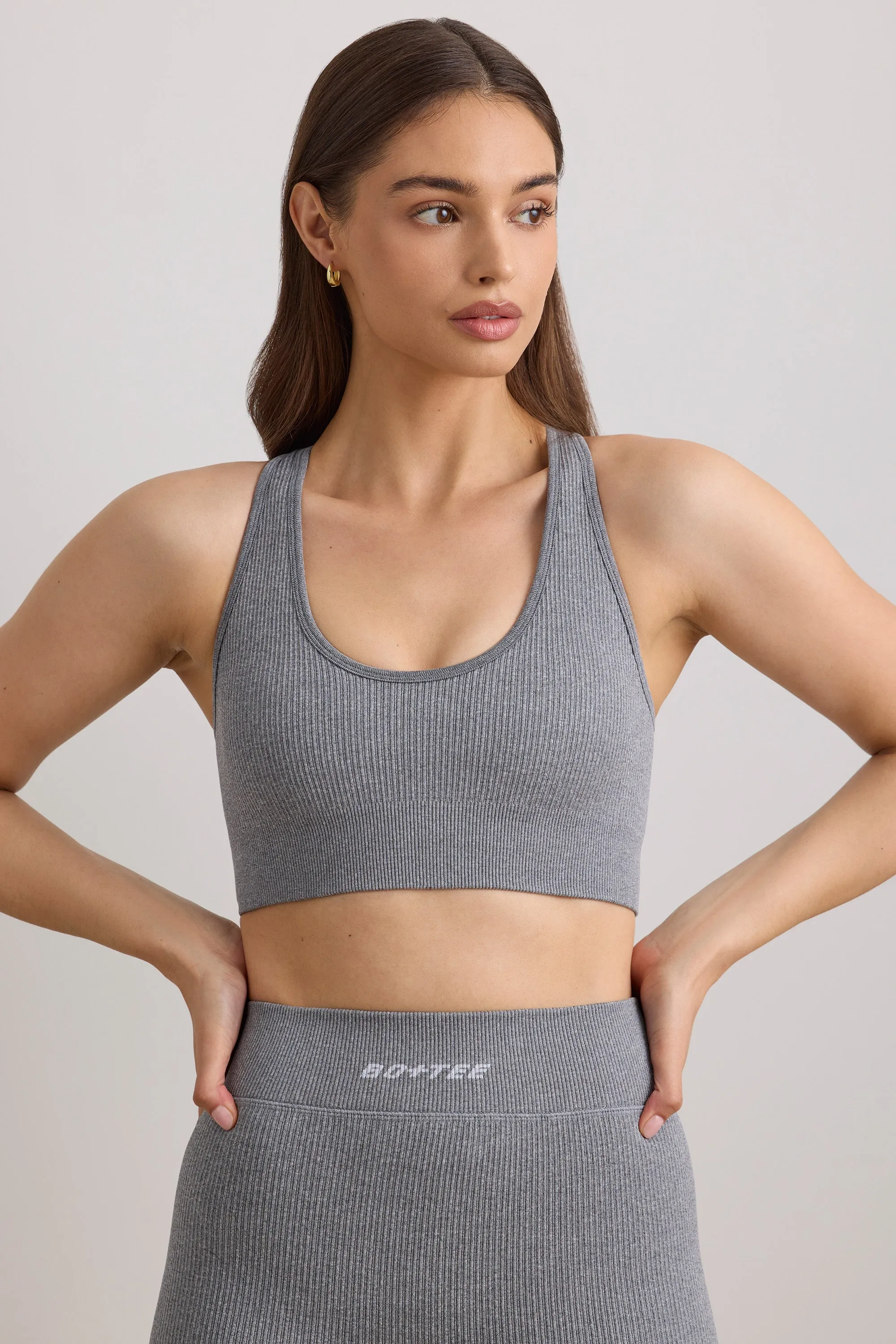 Concentrate - FlexiRib Wide Strap Sports Bra in Grey Melange