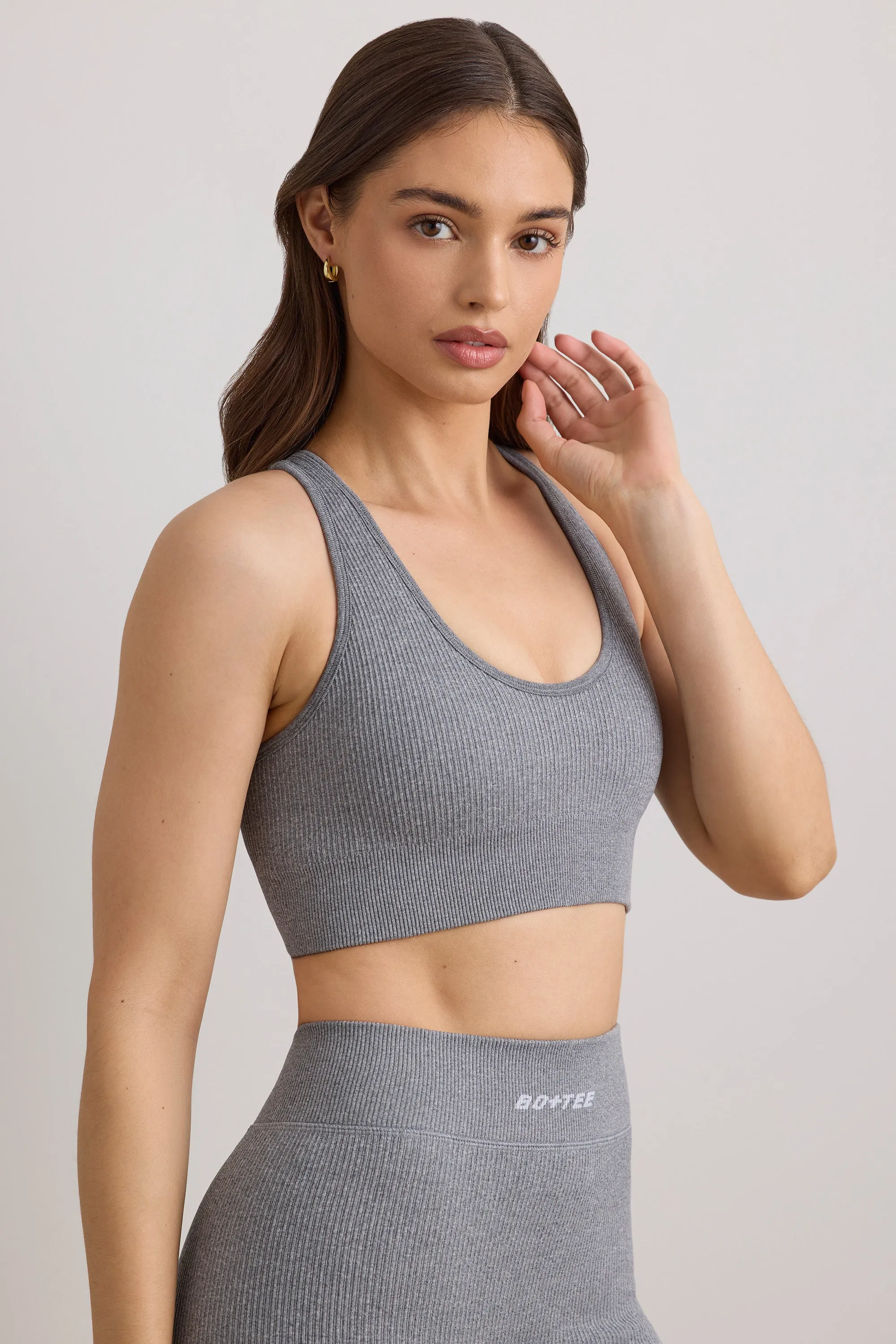 Concentrate - FlexiRib Wide Strap Sports Bra in Grey Melange