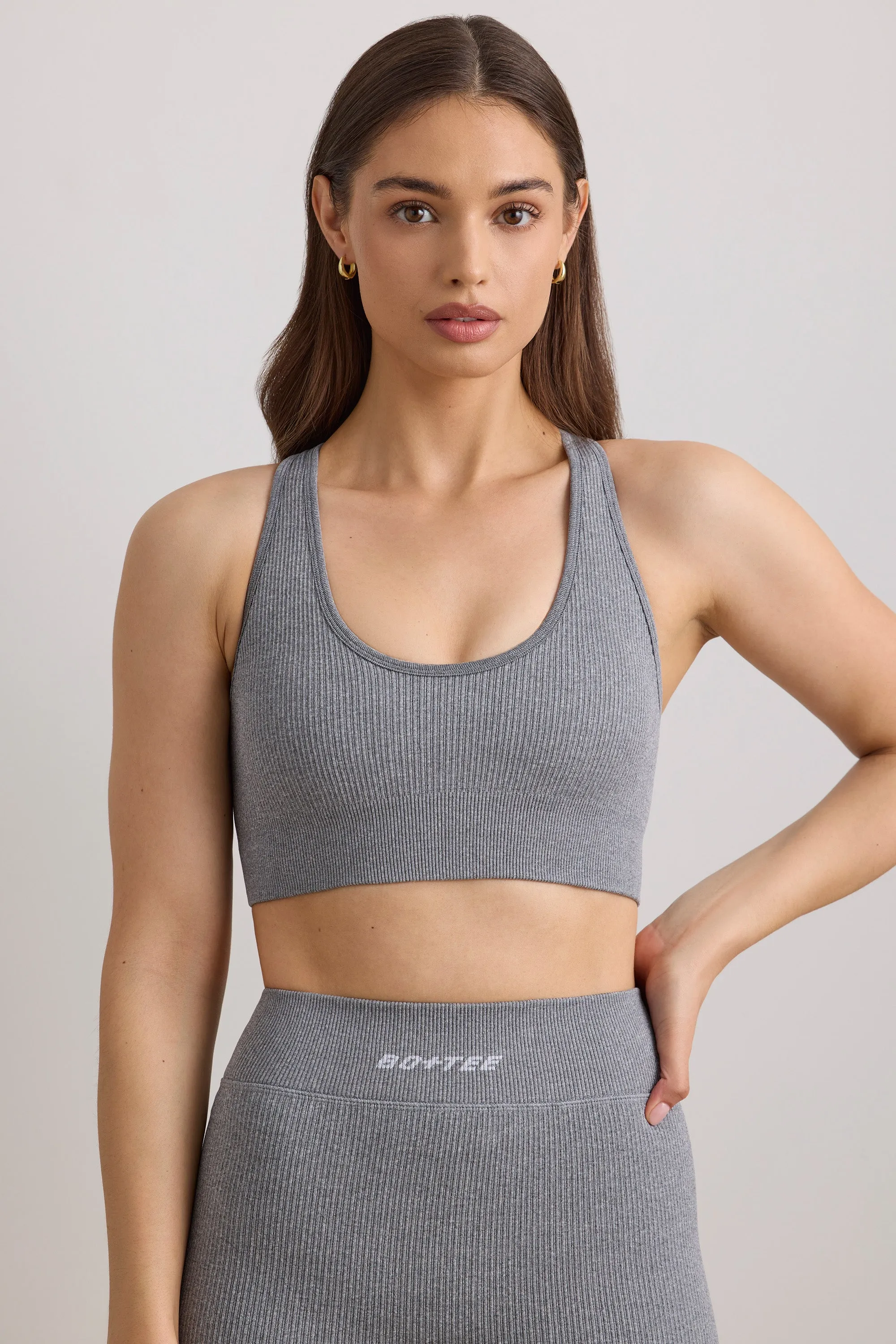 Concentrate - FlexiRib Wide Strap Sports Bra in Grey Melange