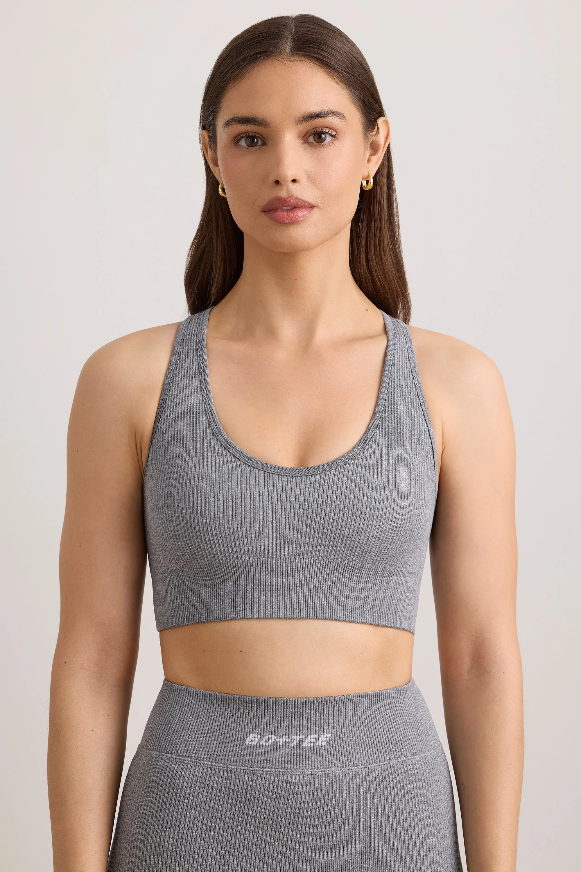 Concentrate - FlexiRib Wide Strap Sports Bra in Grey Melange