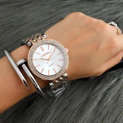 CONTENA Luxury Silver Rhinestone Watch
