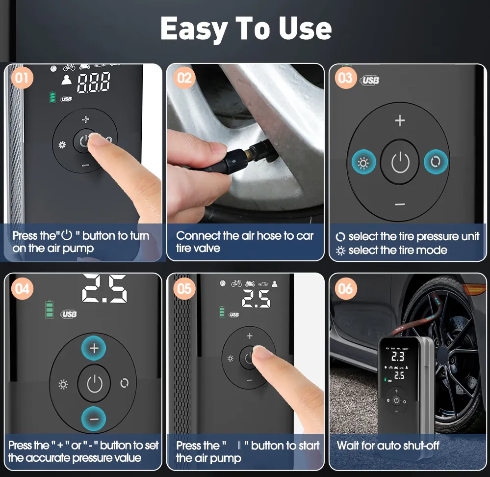 Cordless Portable Electric Tire Inflator for Car, Motocycle, Bicycle, Ball