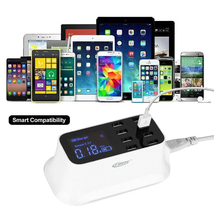 Crony YC-CDA19 8-Port USB Charger Adapter Desktop Wall Charger Smart LED Display