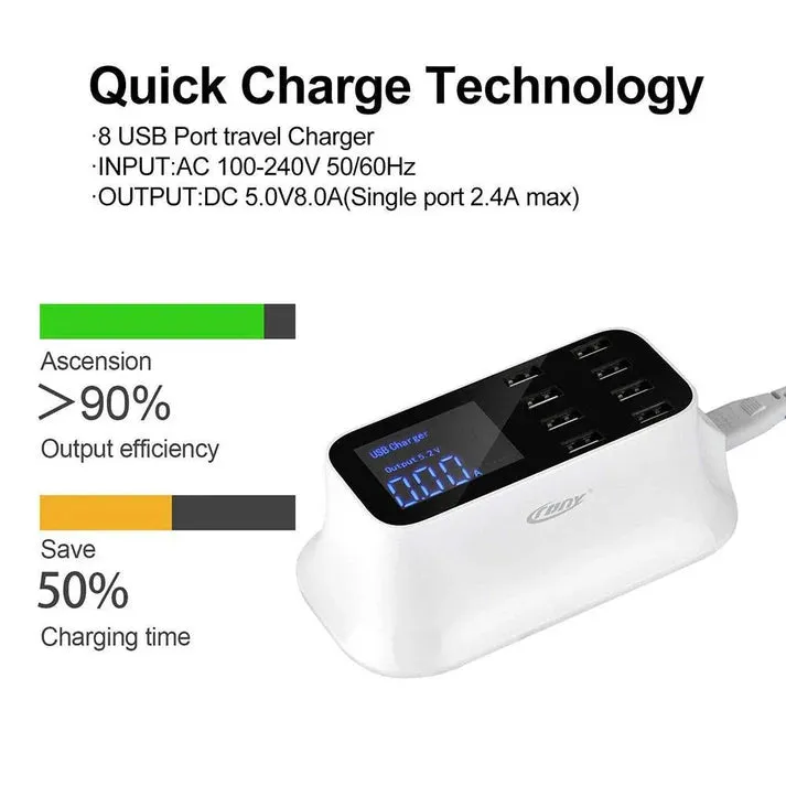 Crony YC-CDA19 8-Port USB Charger Adapter Desktop Wall Charger Smart LED Display