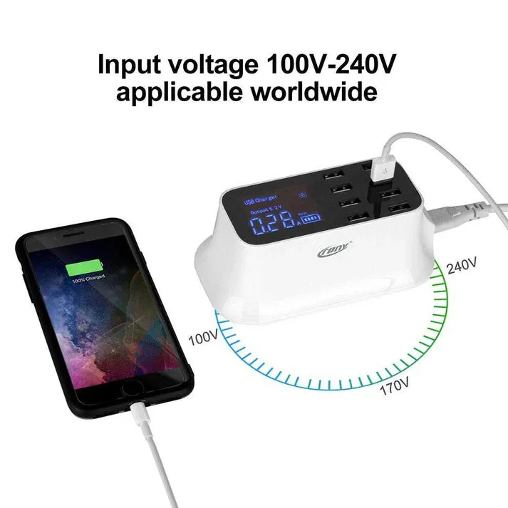 Crony YC-CDA19 8-Port USB Charger Adapter Desktop Wall Charger Smart LED Display