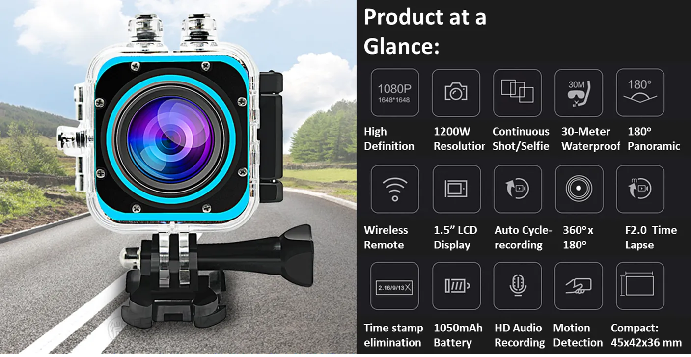 Cube 360S 360 Degree Waterproof Panoramic Sports Camera with WIFI