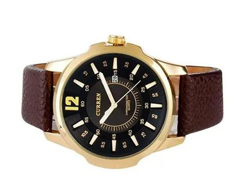CURREN Fashion Analog Date Brown PU Leather Men Wrist Watch