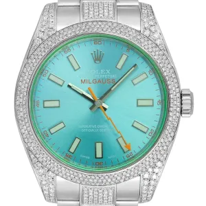 Custom Diamond Set Rolex Milgauss 116400 with Custom Blue Dial