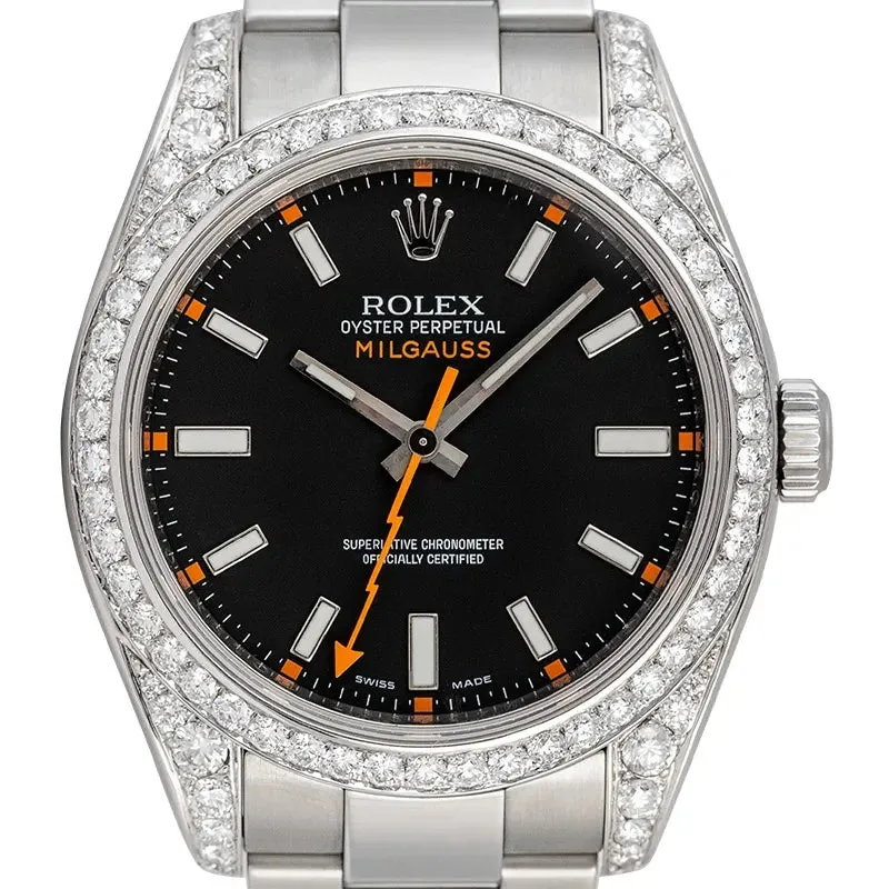 Custom Diamond Set Rolex Milgauss Black Dial 116400 Watch