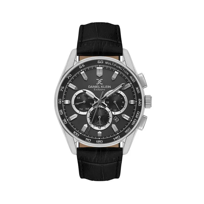 Daniel Klein Exclusive Men's Chronograph Watch Black Genuine Leather  DK.1.14002