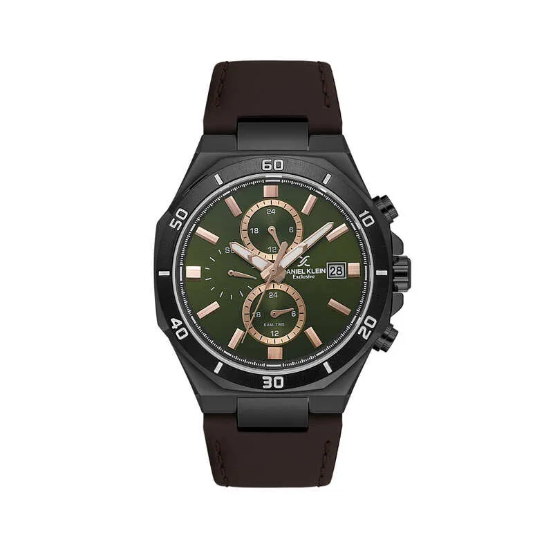 Daniel Klein Exclusive Men's Chronograph Watch Brown Genuine Leather  DK.1.14003