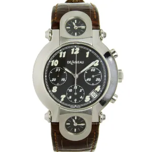 DeLaneau Three Time Zones Chronograph Black Dial