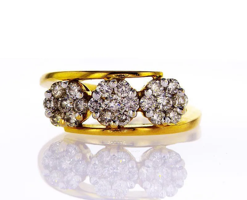 Diamond 14K Natural Round Cut Flower Ring Yellow Gold 1 CTW G color SI1 Clarity