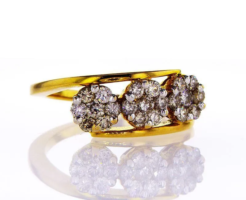 Diamond 14K Natural Round Cut Flower Ring Yellow Gold 1 CTW G color SI1 Clarity