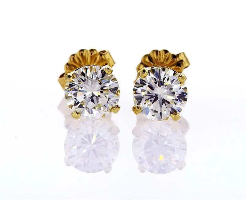 Diamond Stud Earrings 1.41 CT Natural Round Cut 14k Yellow Gold GIA Certified